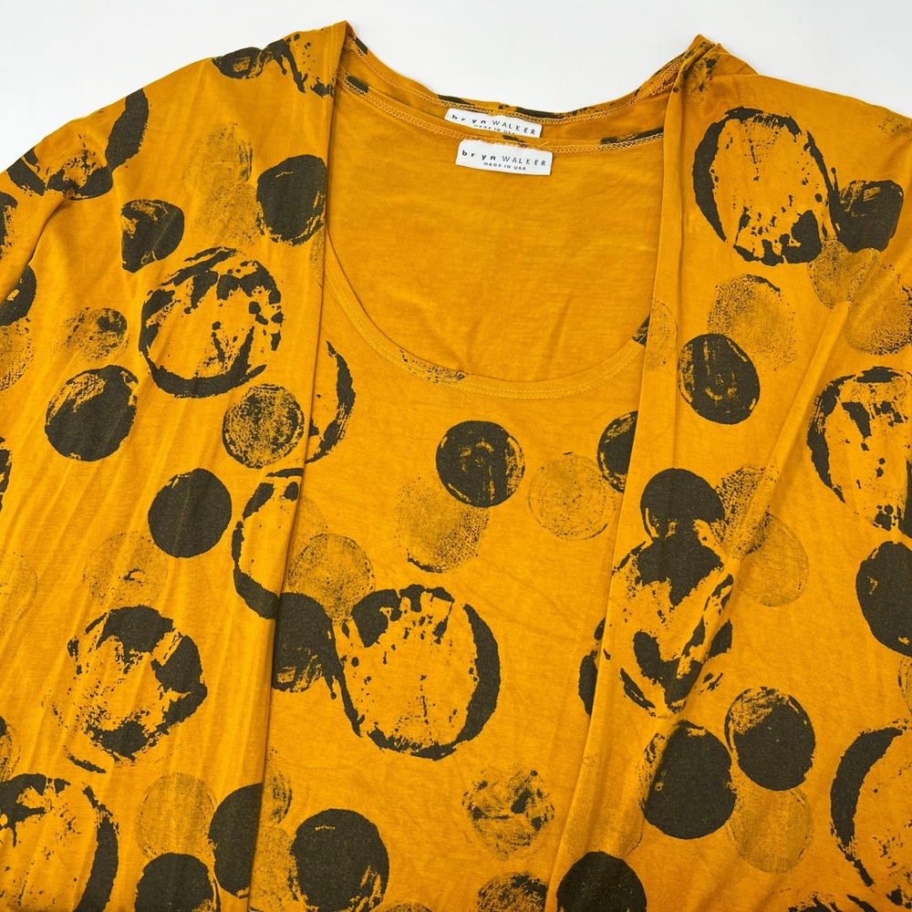 Bryn Walker Mustard Yellow Abstract Polka Dot Kimono and Tank Set Womens L S